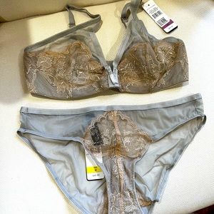Natori Silver and Nude Bra and Panty Set